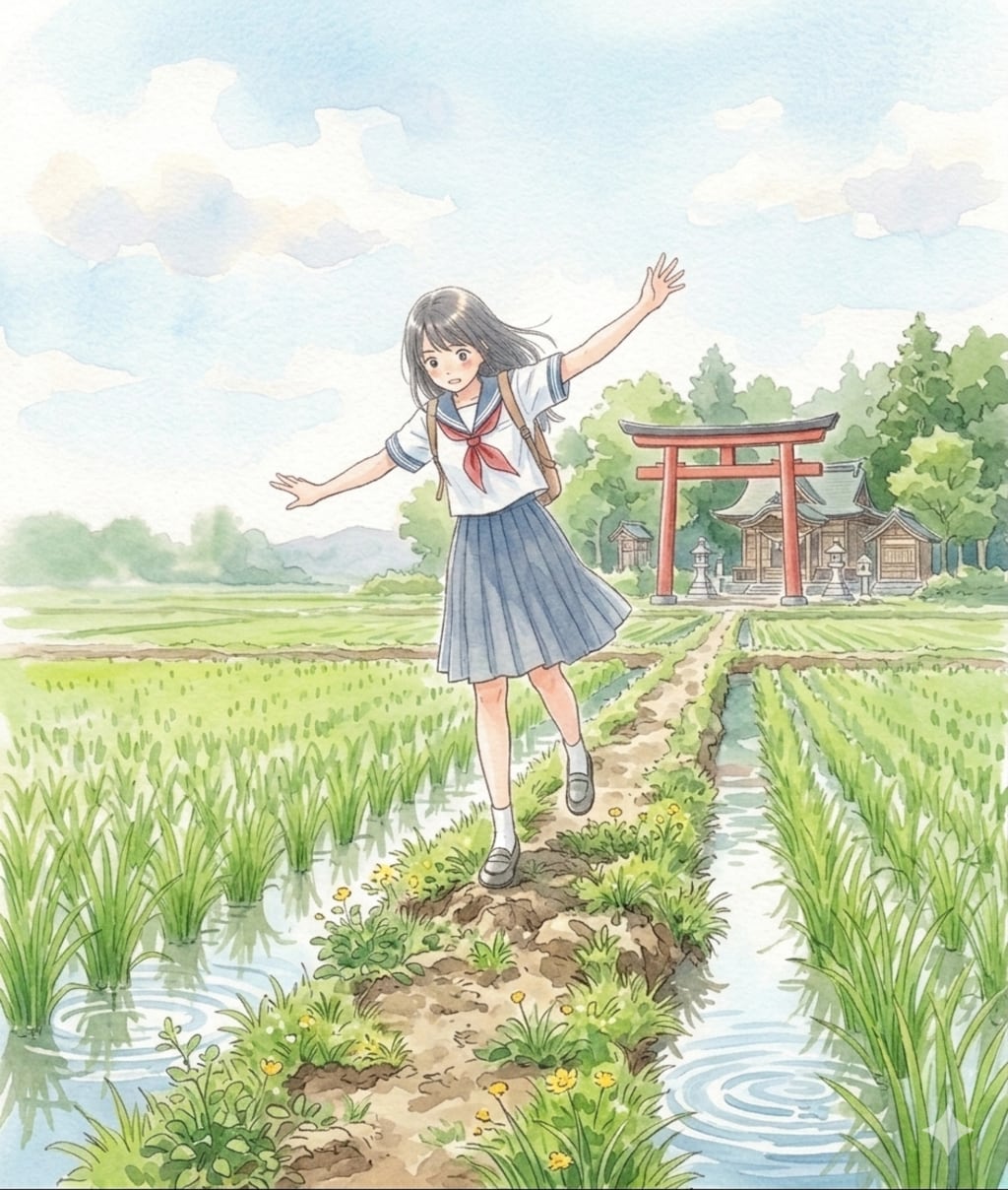 あぜ道の少女