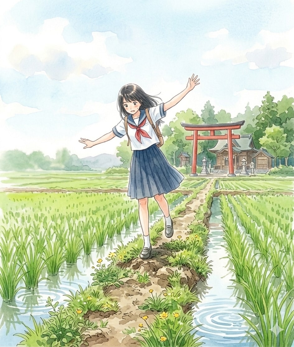 あぜ道の少女