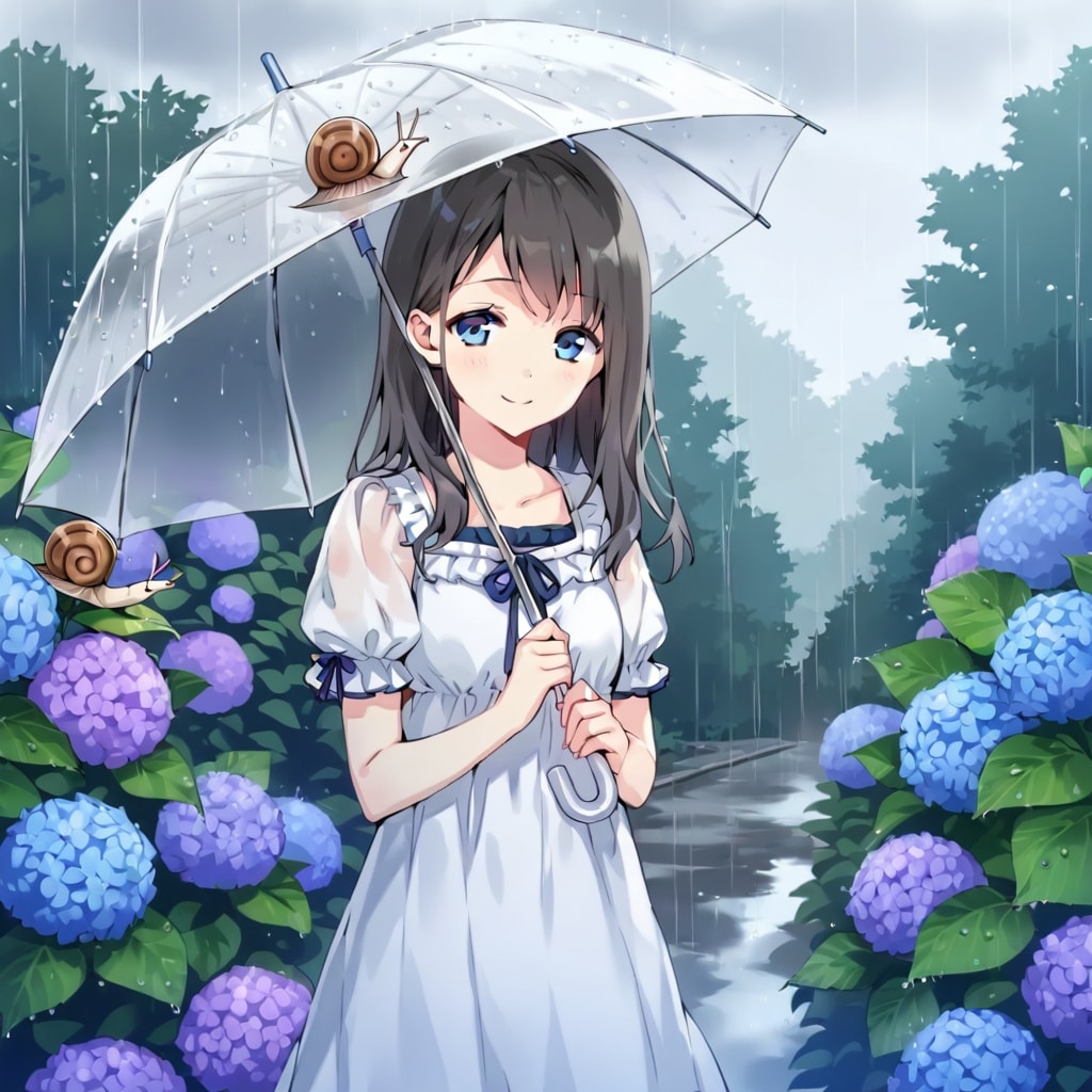 紫陽花とカタツムリ | の人気AIイラスト・グラビア