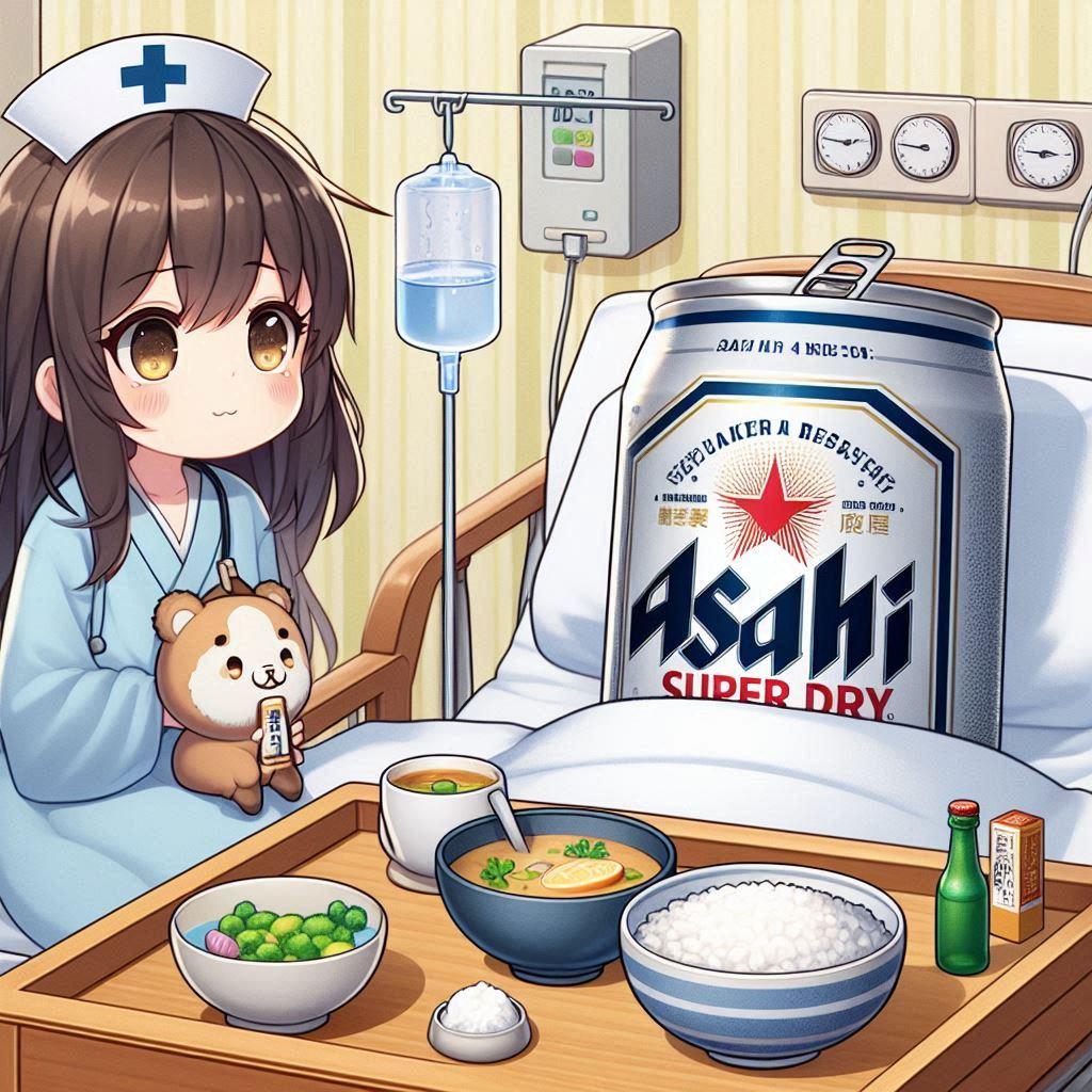 入院しているビール缶と看護婦の小さな女の子 | の人気AIイラスト・グラビア