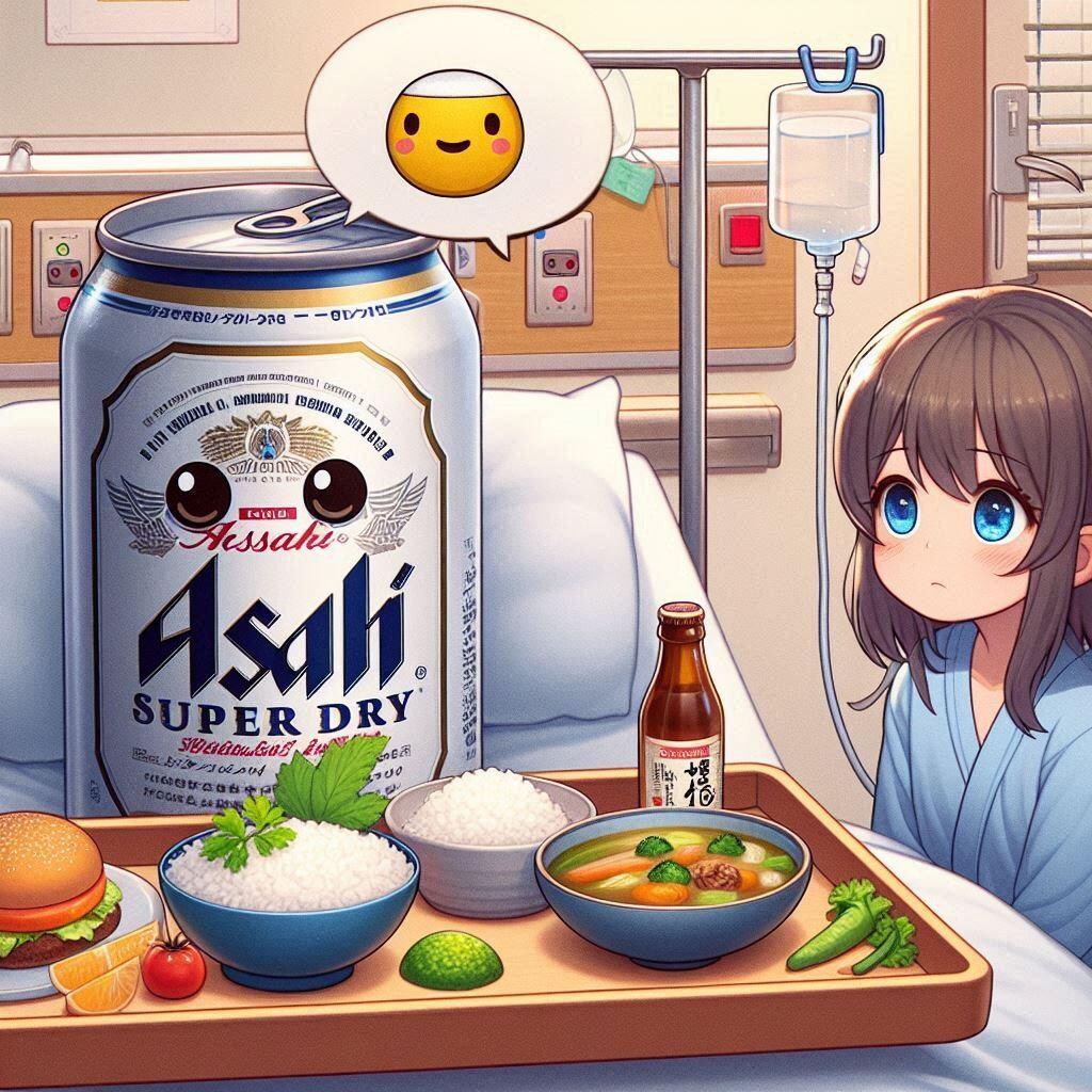 入院しているビール缶と看護婦の小さな女の子