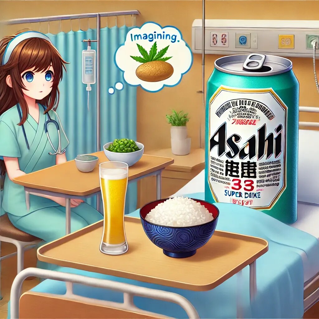 入院しているビール缶と看護婦の小さな女の子