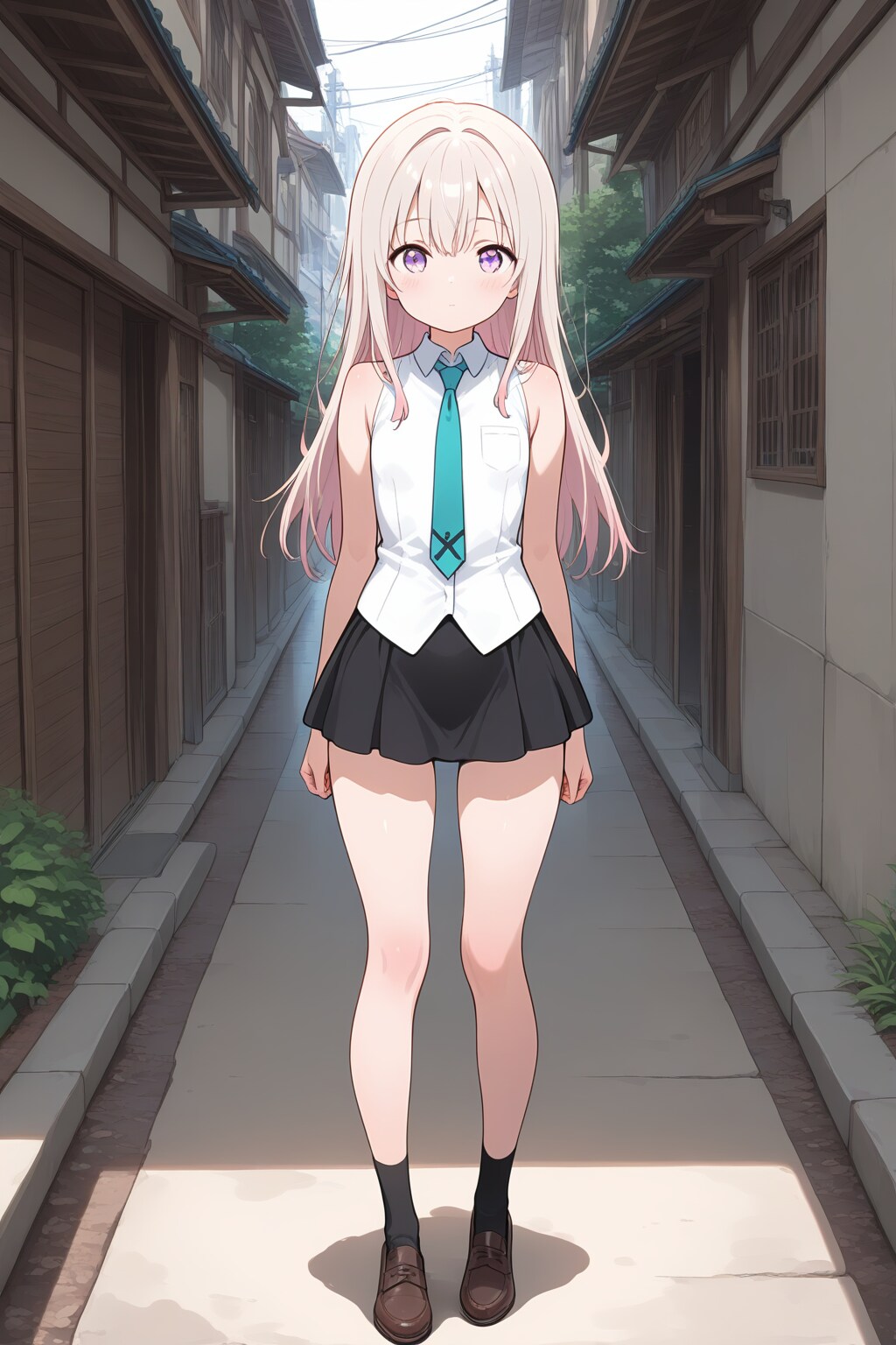 ノースリーブシャツとミニスカート