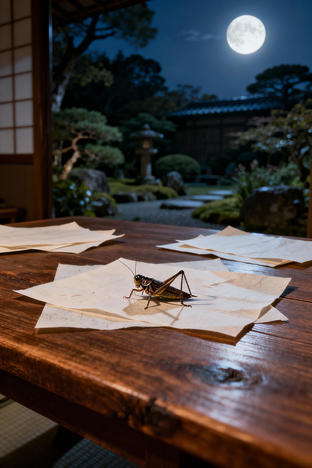 月明りの下、便箋の上に