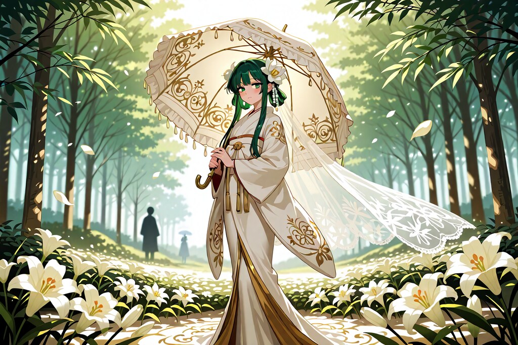 百合の花壇の中で