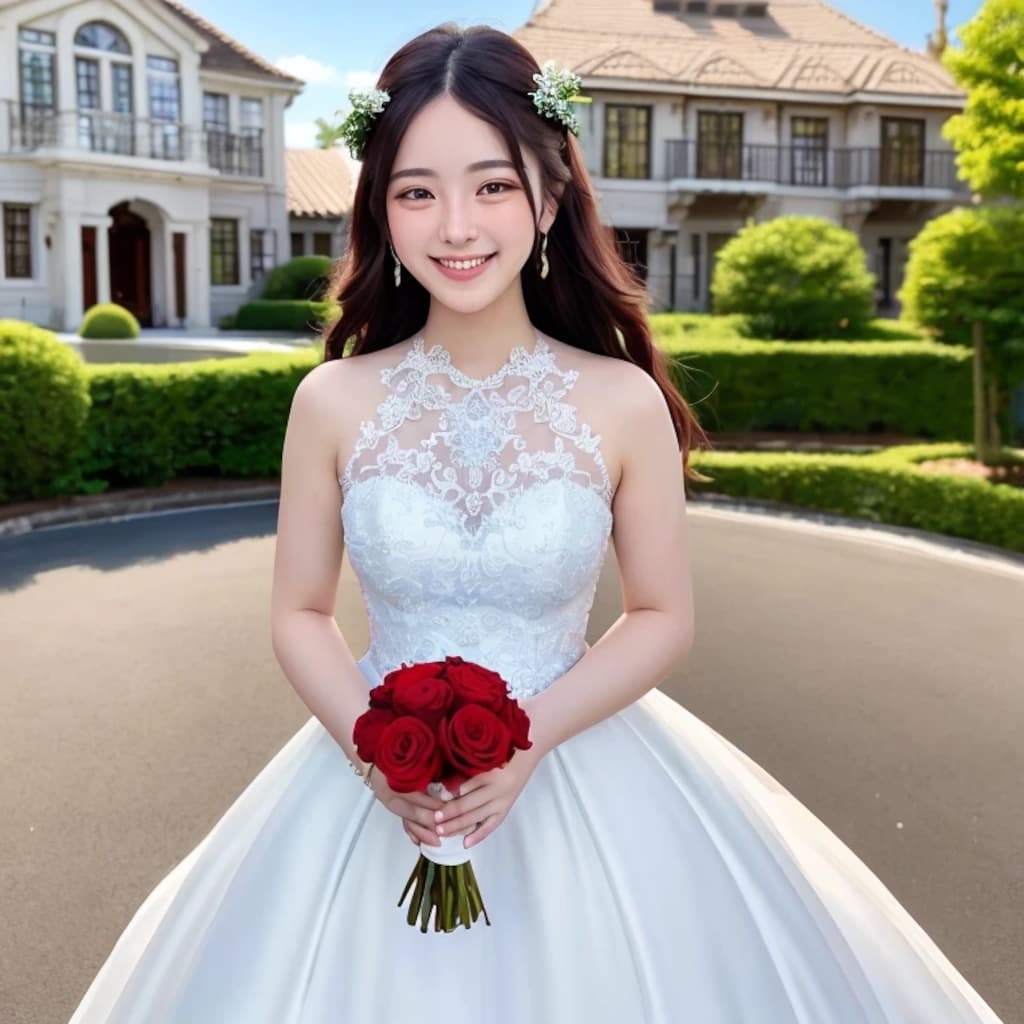 黒髪ロングでウェディングドレスの美女１４９