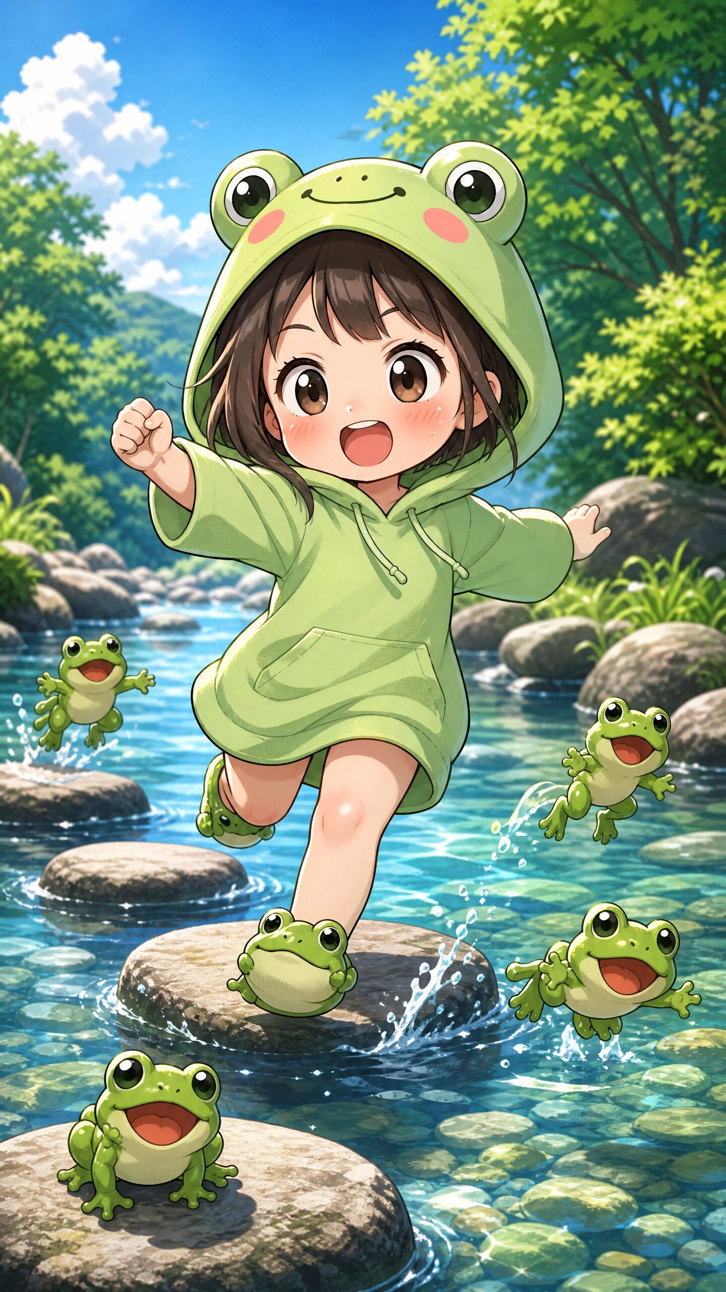 川遊びするカエルちゃん達🐸