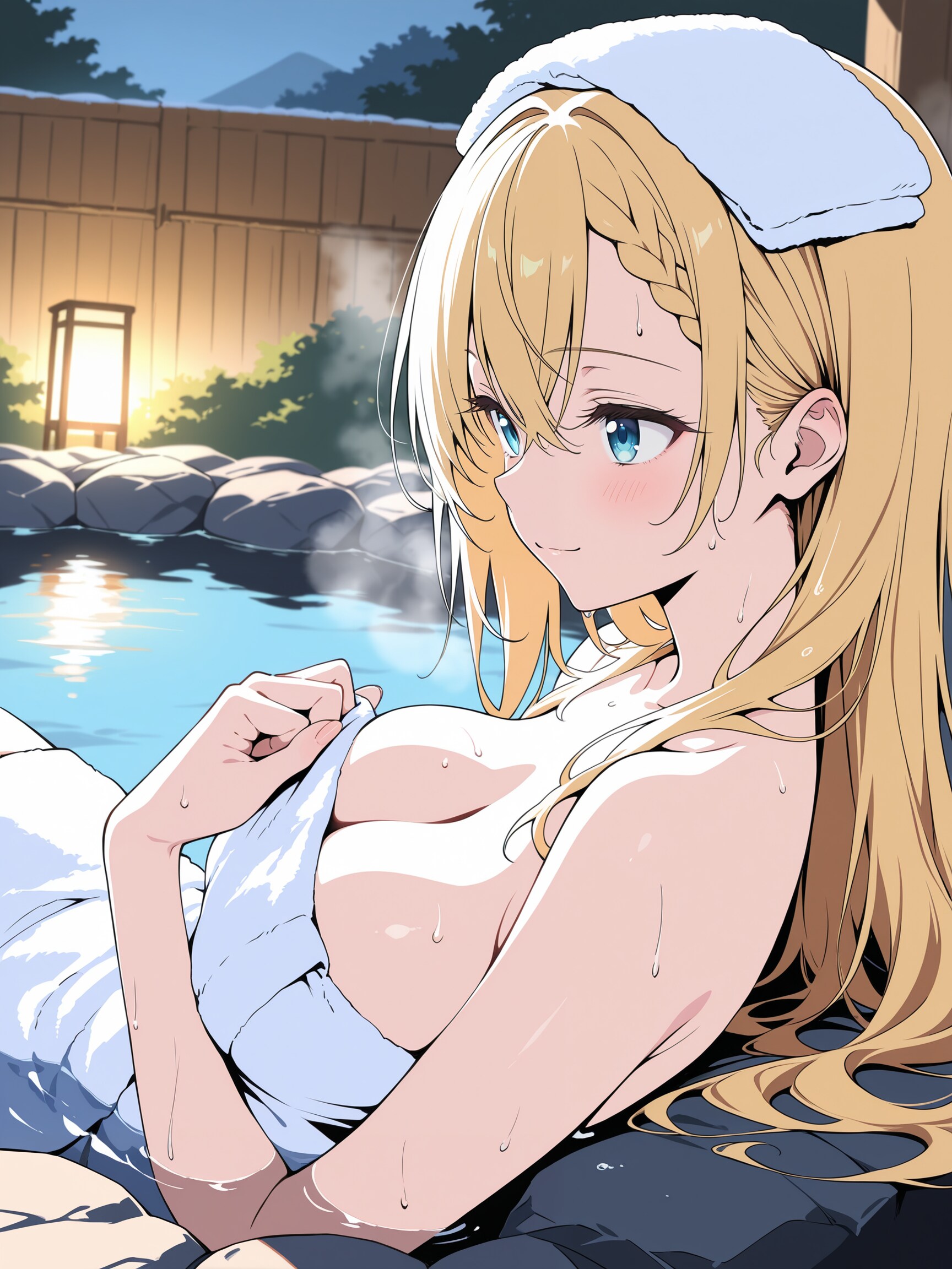 露天風呂の温泉、気持ちいい～♡