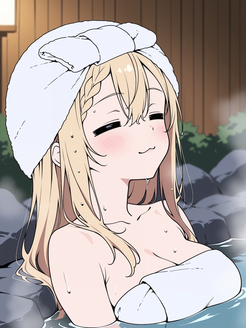 露天風呂の温泉、気持ちいい～♡