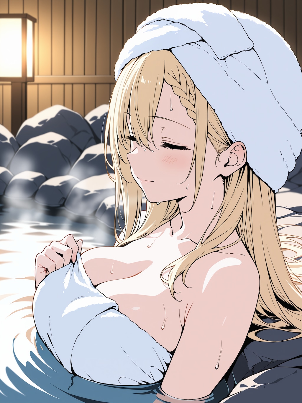 露天風呂の温泉、気持ちいい～♡