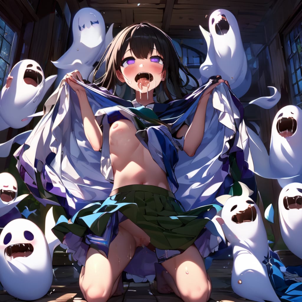 「お化け屋敷に入ると作り物とは思えない恐ろしいおばけがいたの。でも私はまったく嫌と思わずさらには服も脱がされ犯され気持ちよくなっていたのでした」（異界からの訪問者の６８）