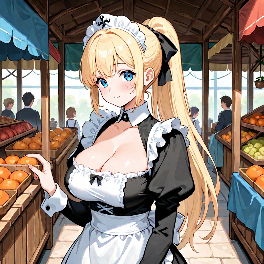 お城のお姫様。お忍びでメイドの格好で市場に来ています。