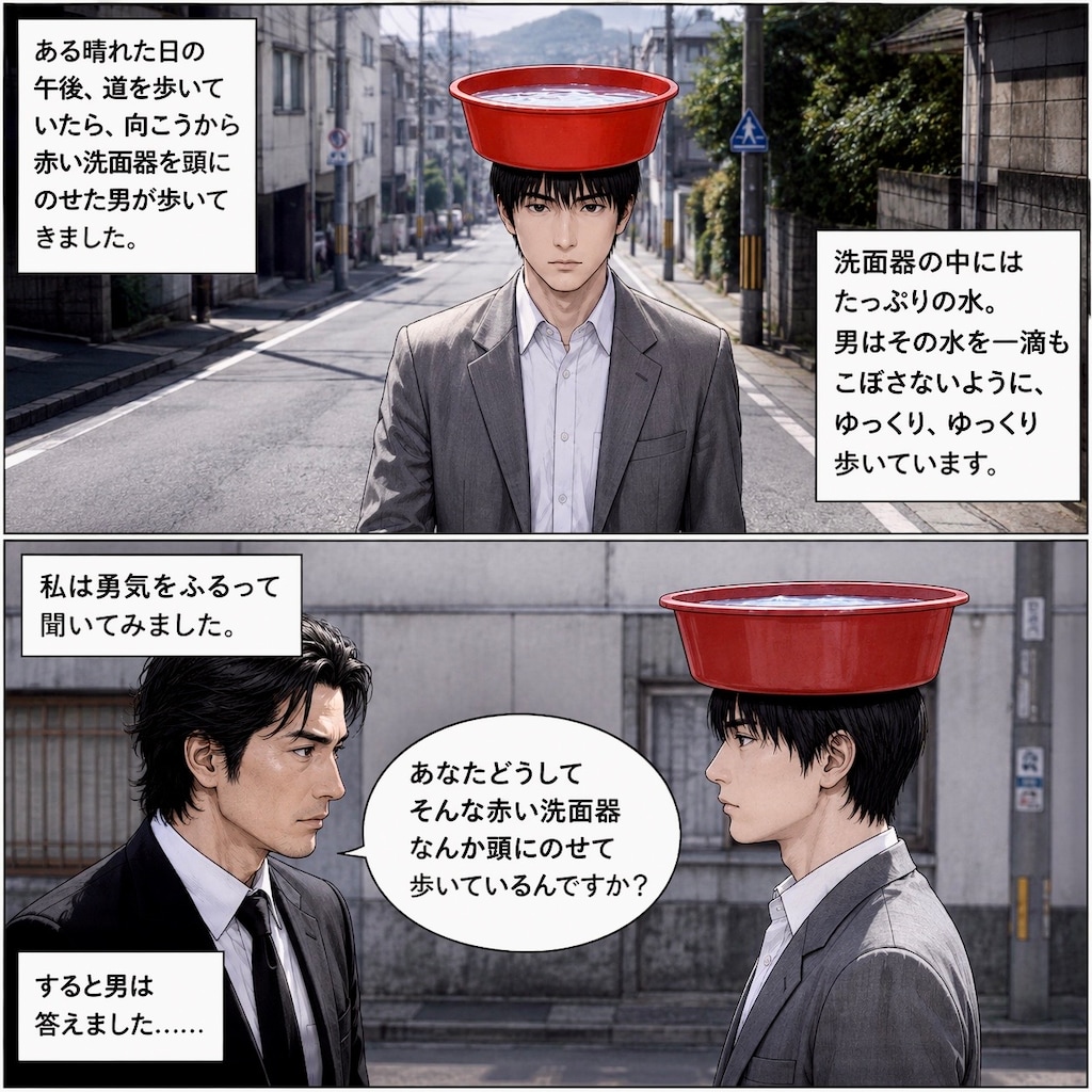 【お題】赤い洗面器の男