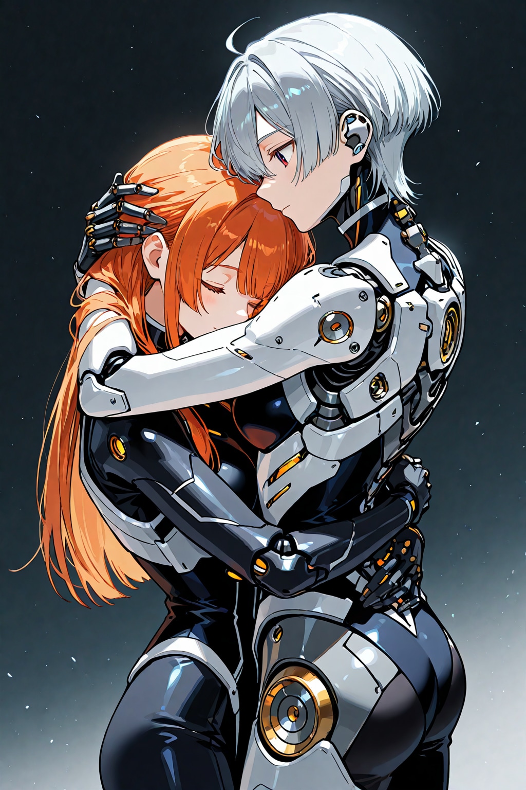 抱き合っているサイボーグ娘、