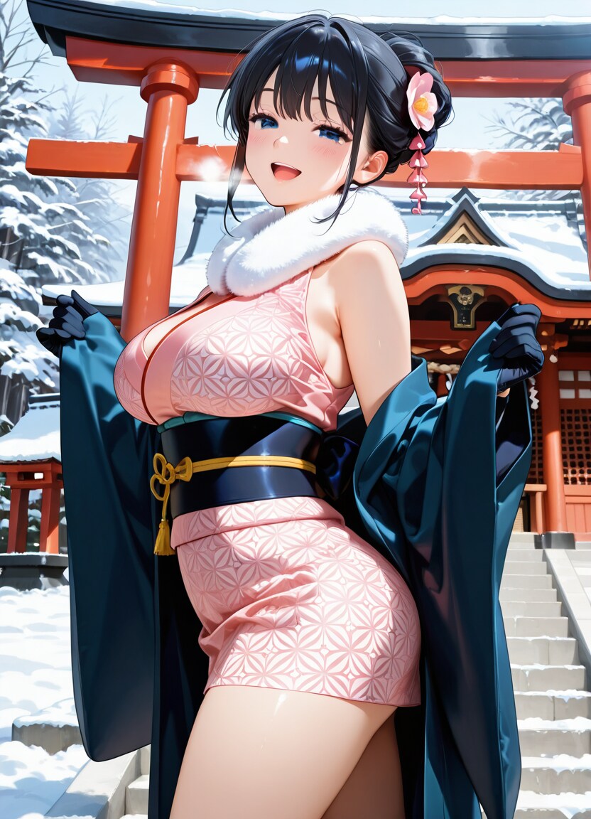 初詣デート、彼女の服がなにか変。