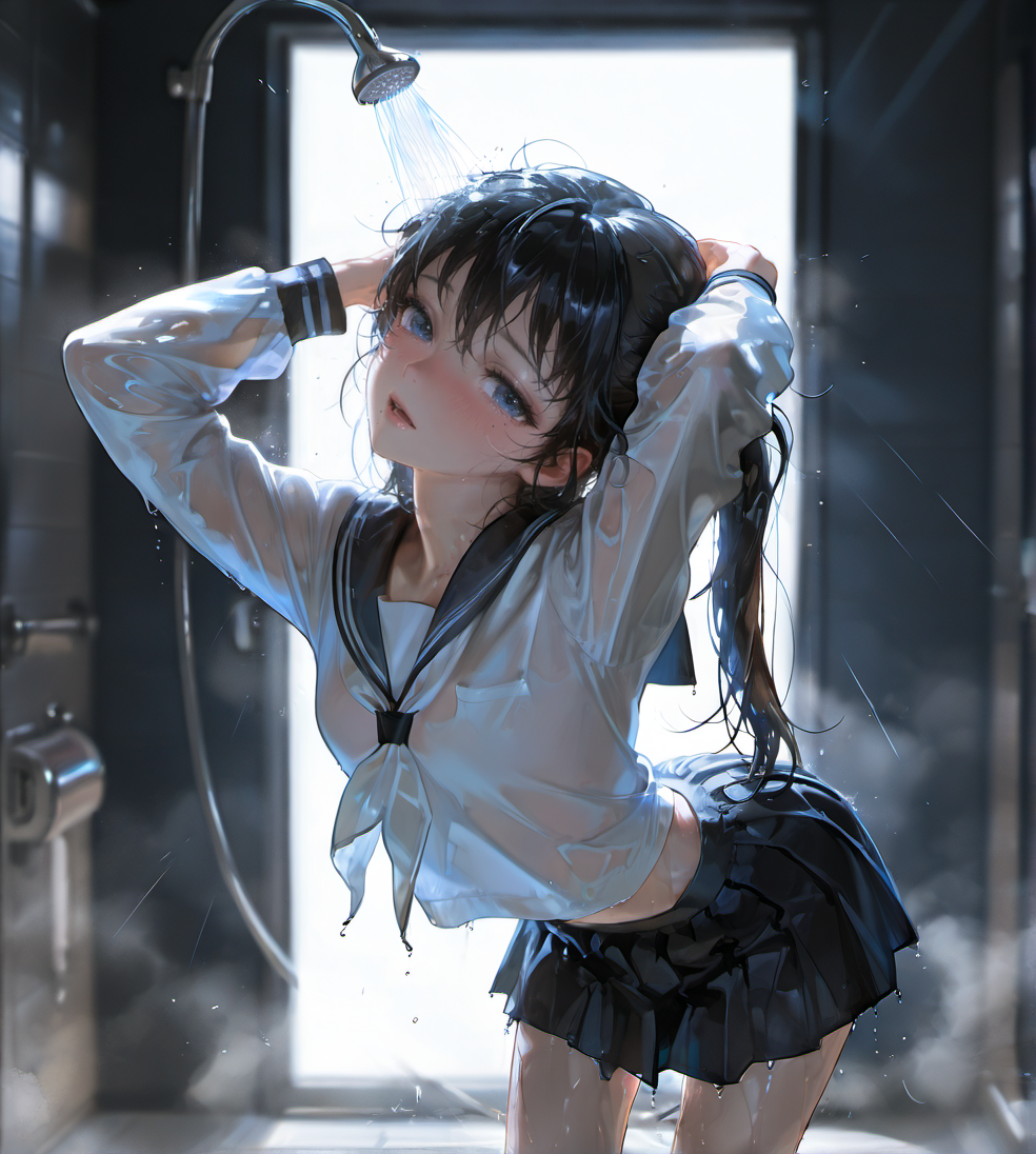 制服で浴びるシャワー | の人気AIイラスト・グラビア