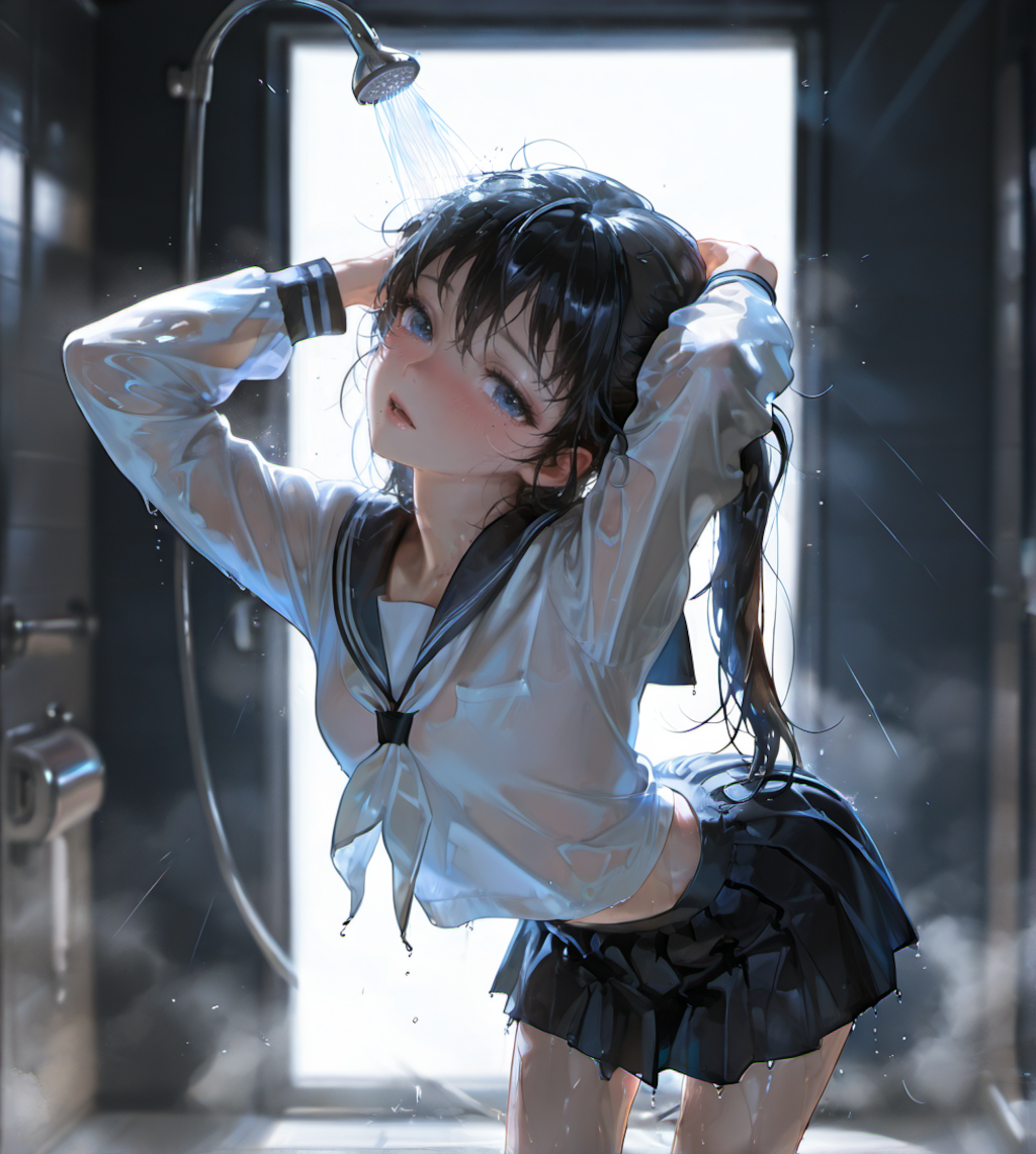 制服で浴びるシャワー