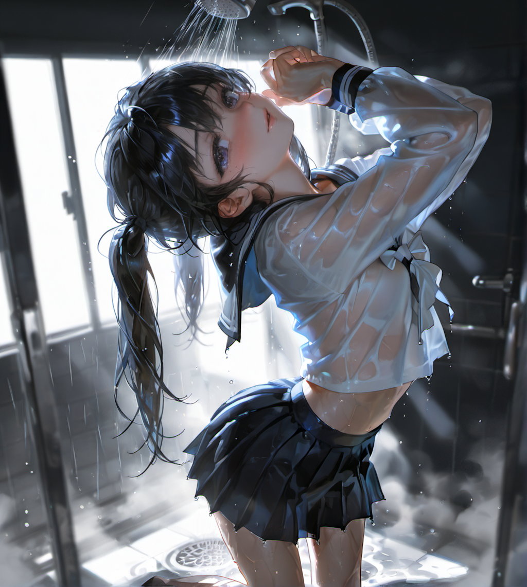 制服で浴びるシャワー