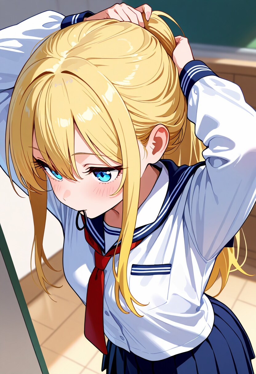 金髪美少女ポニーテール