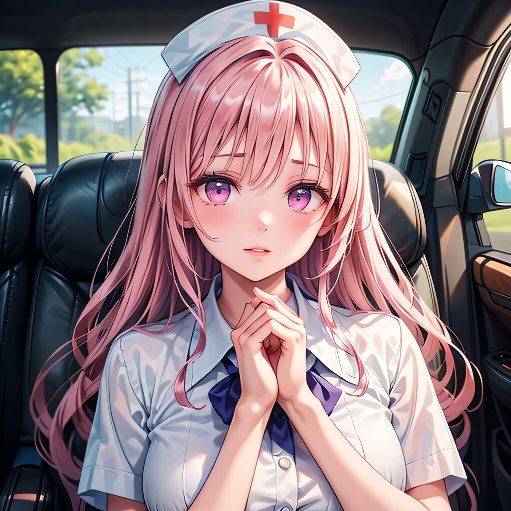 ピンク髪ロングで車内の少女３