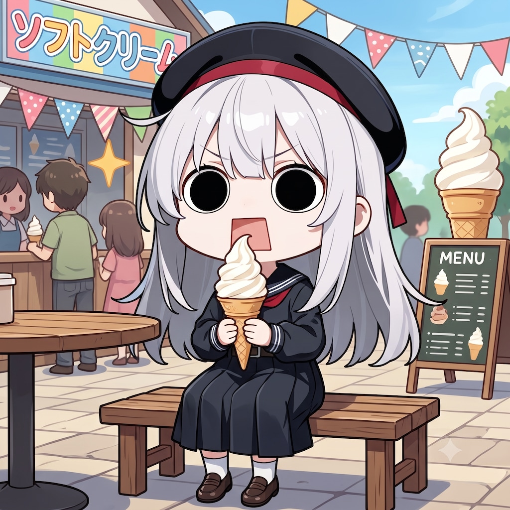 ソフトクリームを頂くえらいこっちゃ嬢