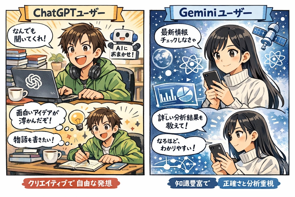 Chatgpt ユーザーとGeminiユーザーのイメージ