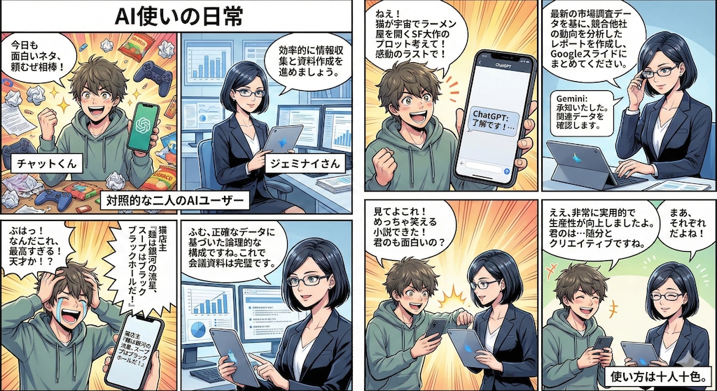 Chatgpt ユーザーとGeminiユーザーのイメージ