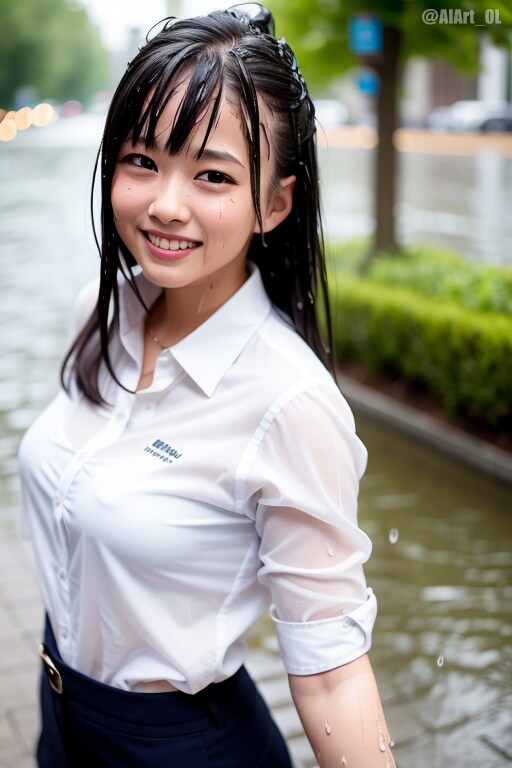 びしょ濡れのOLさん