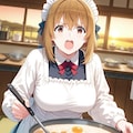 油絵アニメ風、料理する家政婦割烹着エプロンメイドマーモット 9枚目