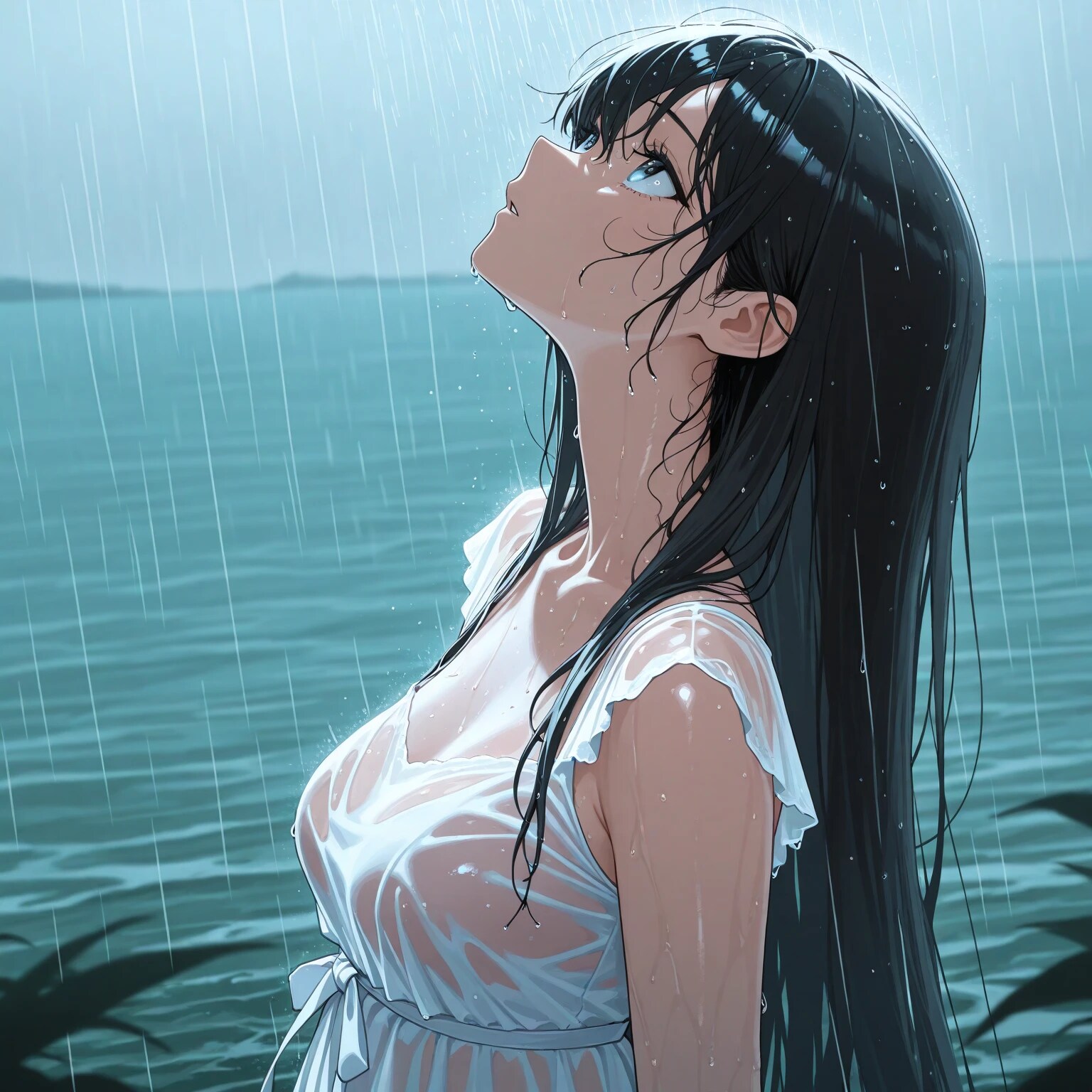 雨に打たれる
