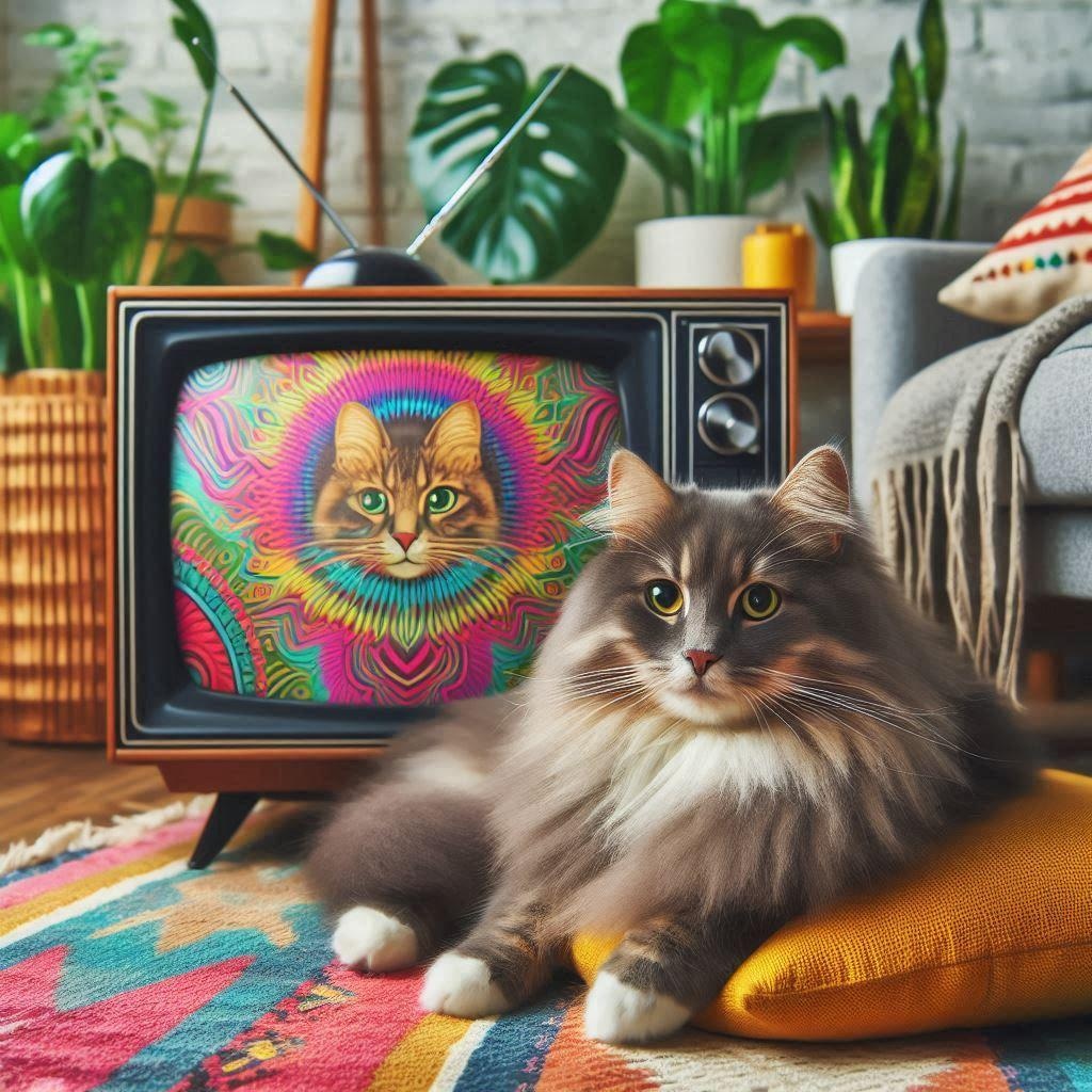 ブラウン管テレビと猫