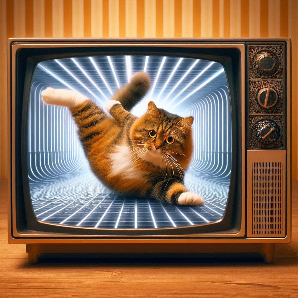 ブラウン管テレビと猫