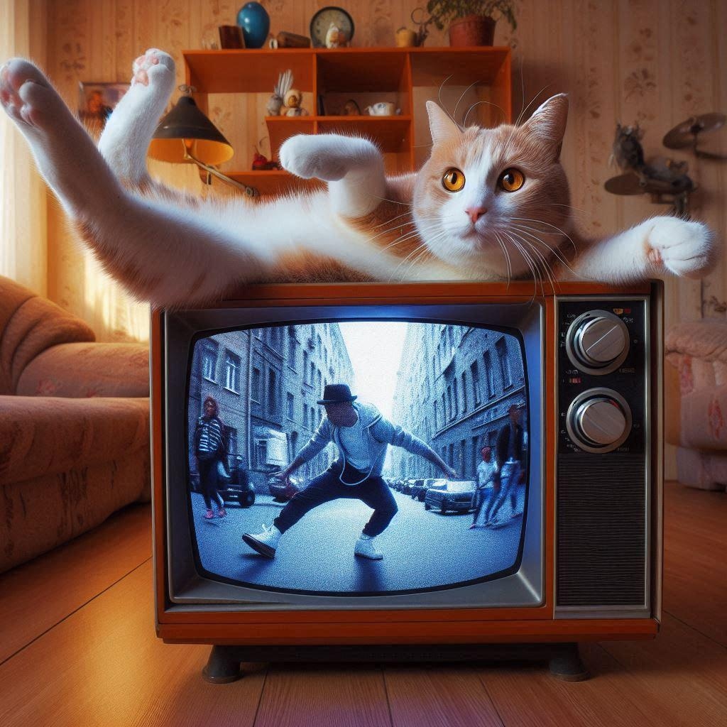 ブラウン管テレビと猫