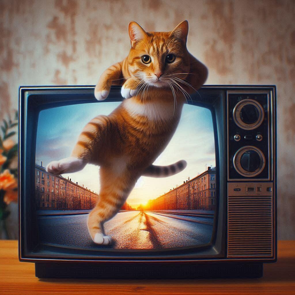 ブラウン管テレビと猫