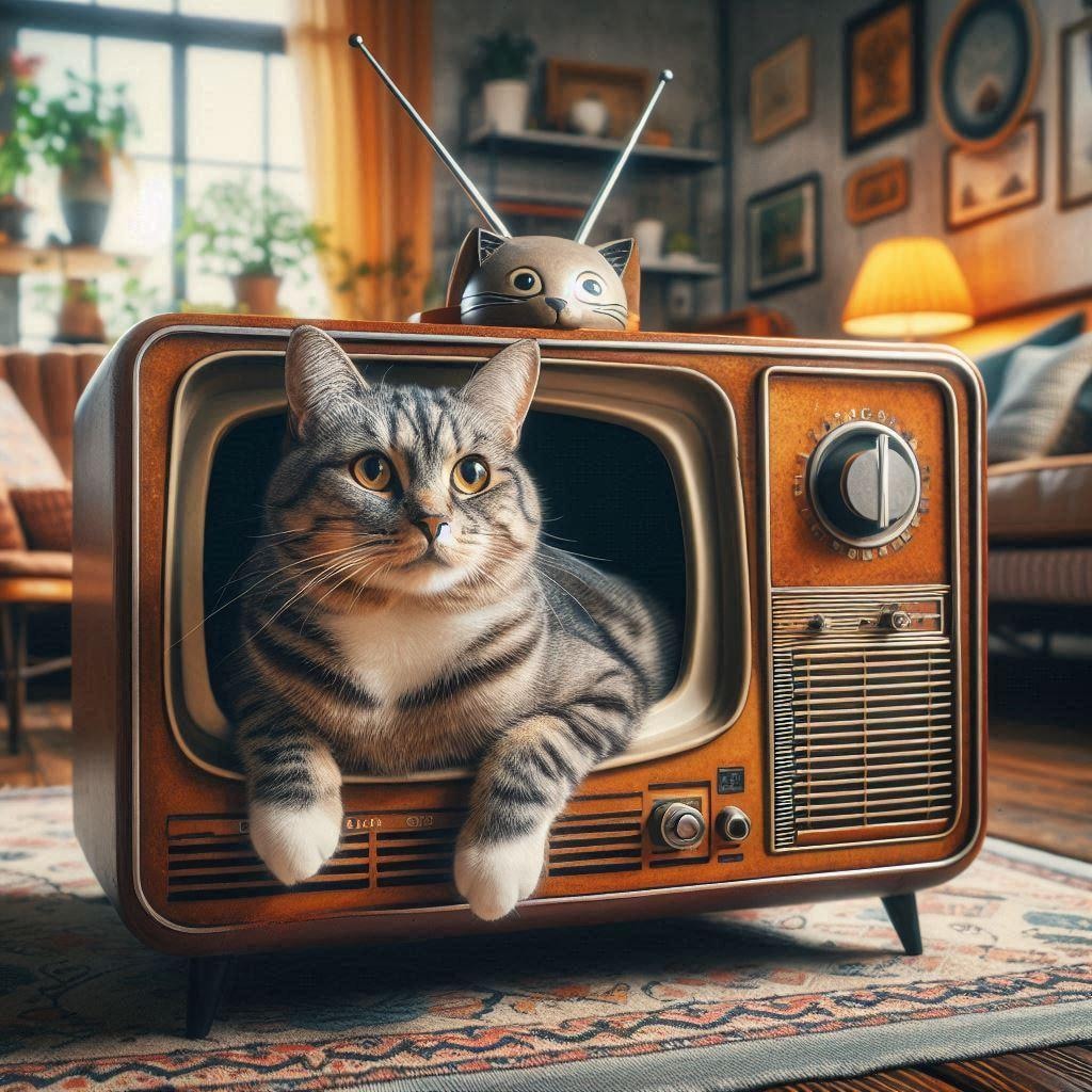 ブラウン管テレビと猫