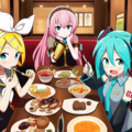 ボカロ　初音ミク　鏡音リン　巡音ルカ　3人で食事 6枚目