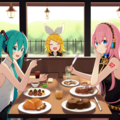 ボカロ　初音ミク　鏡音リン　巡音ルカ　3人で食事 3枚目