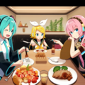 ボカロ　初音ミク　鏡音リン　巡音ルカ　3人で食事 8枚目