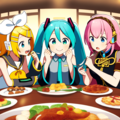 ボカロ　初音ミク　鏡音リン　巡音ルカ　3人で食事 5枚目