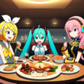 ボカロ　初音ミク　鏡音リン　巡音ルカ　3人で食事 9枚目