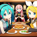 ボカロ　初音ミク　鏡音リン　巡音ルカ　3人で食事 7枚目