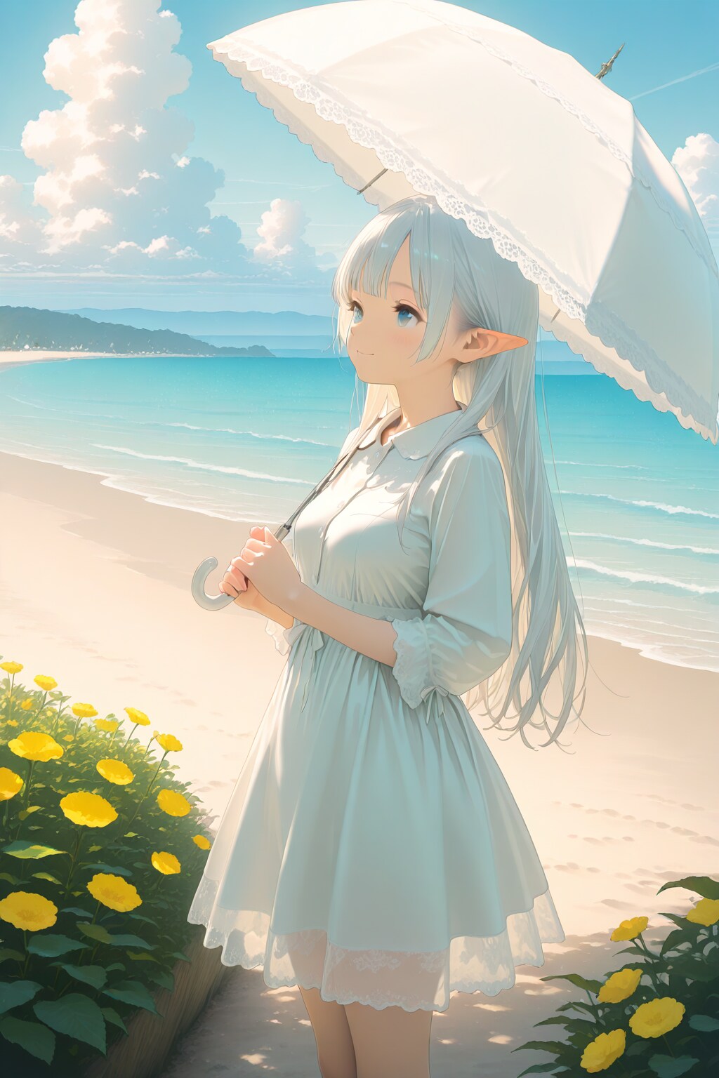 海辺に佇むエルフの少女 | の人気AIイラスト・グラビア