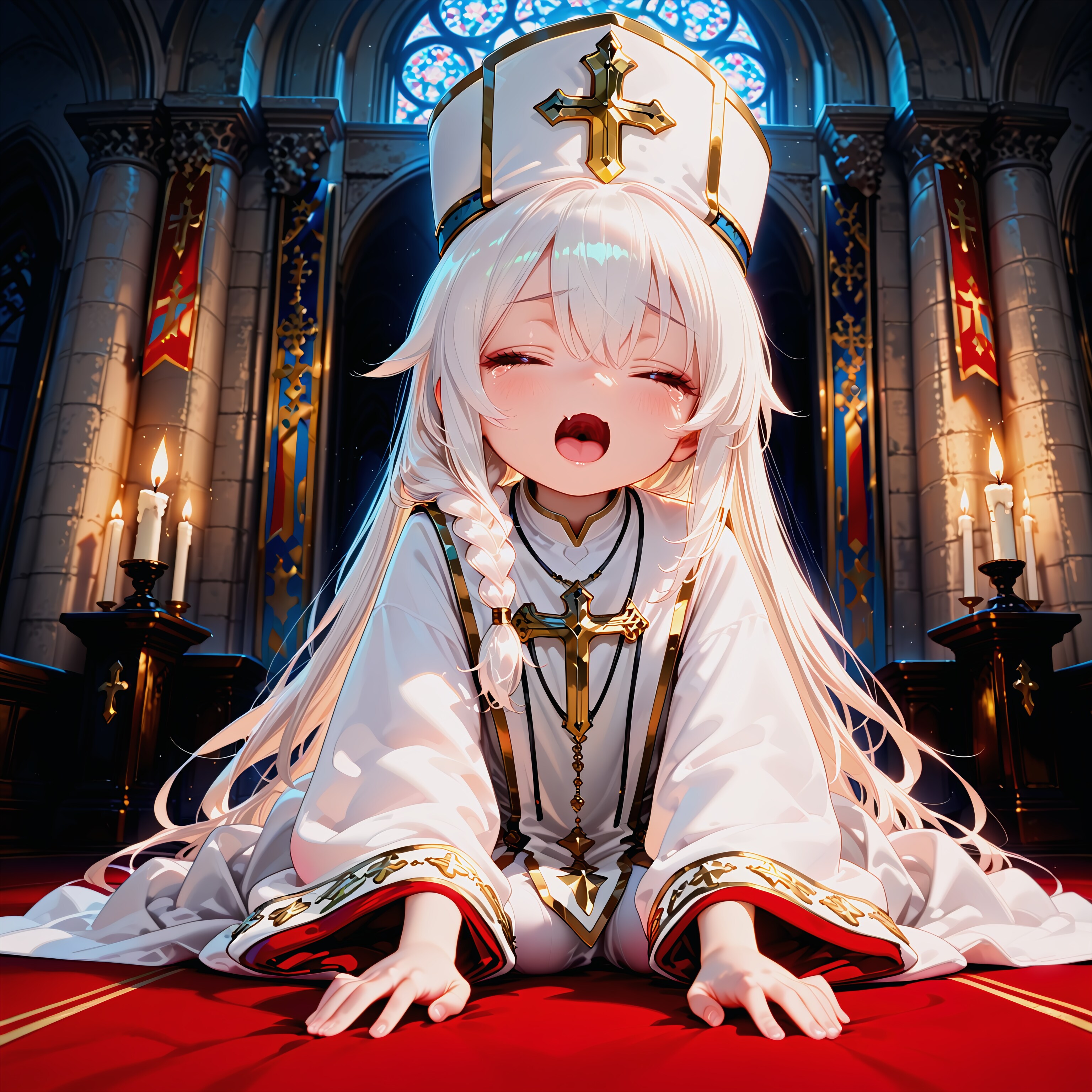 法衣の裾を踏んでわからされた幼女教皇 | の人気AIイラスト・グラビア