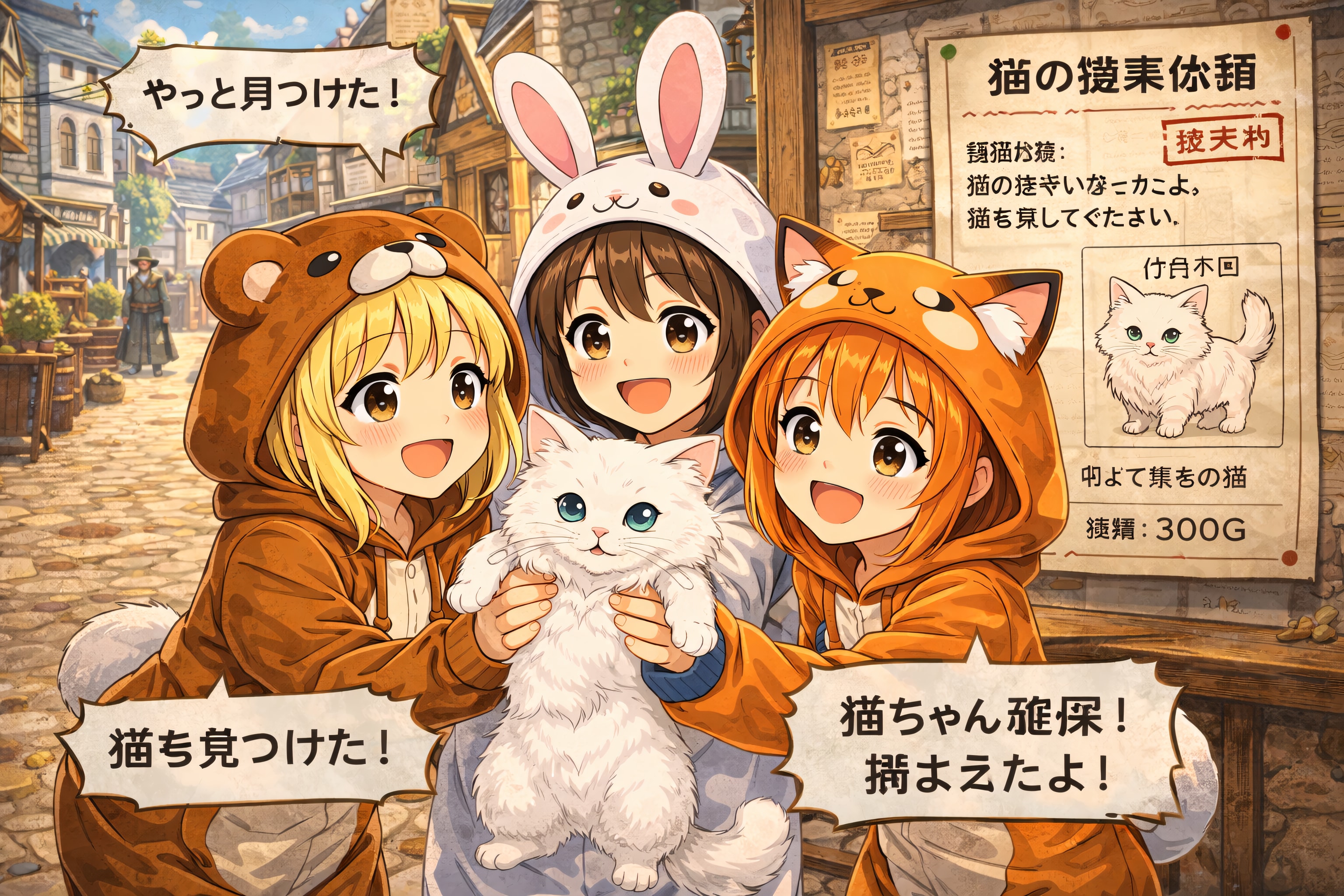 【All0414c】逃げた猫をみんなで捜索した結果、ようやく発見して無事に保護することができた（モデル: ChatGPT） | の人気AIイラスト・グラビア