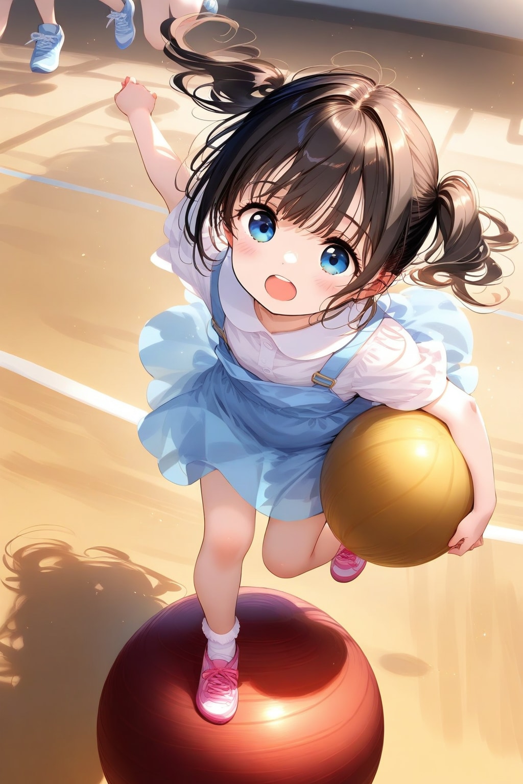 バランスボールに飛び乗る