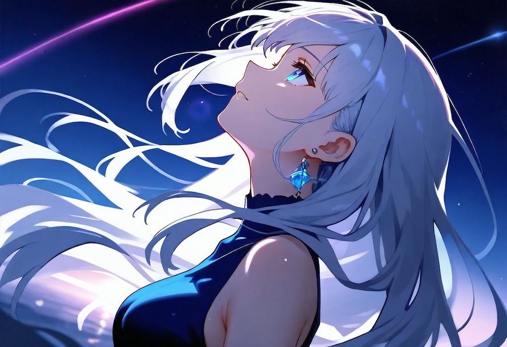 夜空を見上げる少女