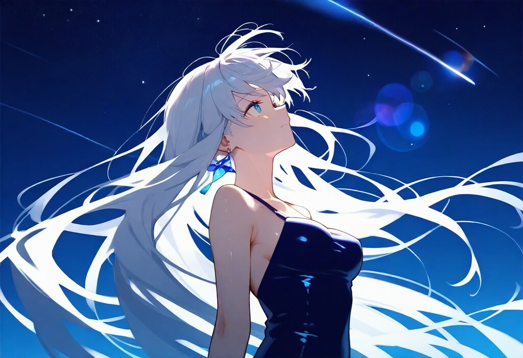 夜空を見上げる少女