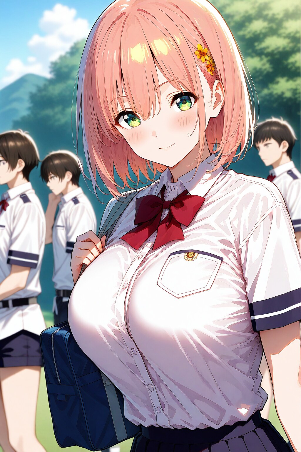 アオのハコの鹿野千夏が制服姿で猛ダッシュして駆け寄って来る様子(カナリチガウ)