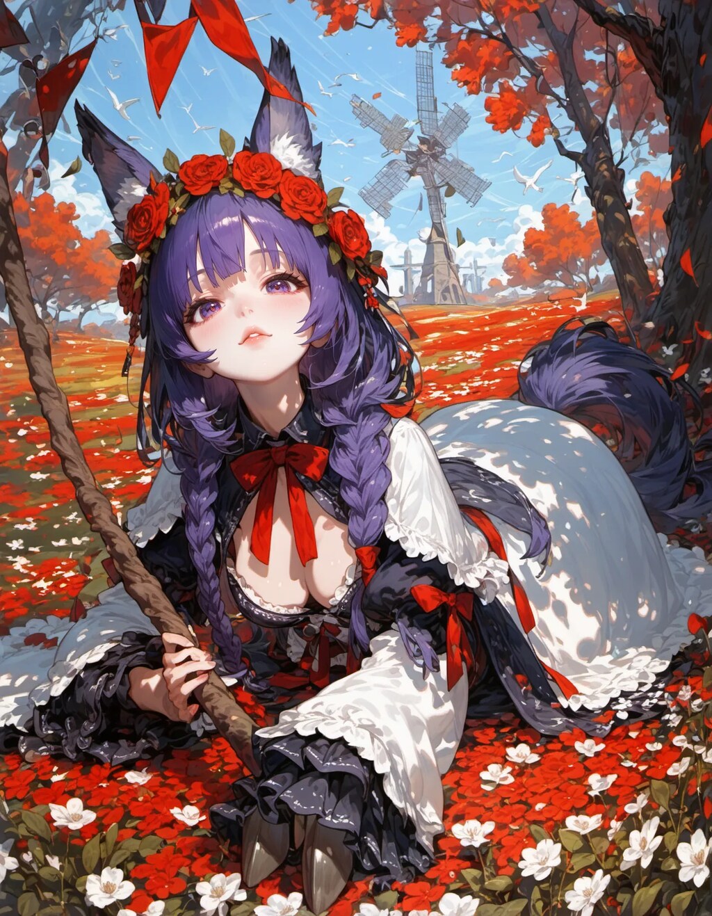 Field of Red Clovers and Roses