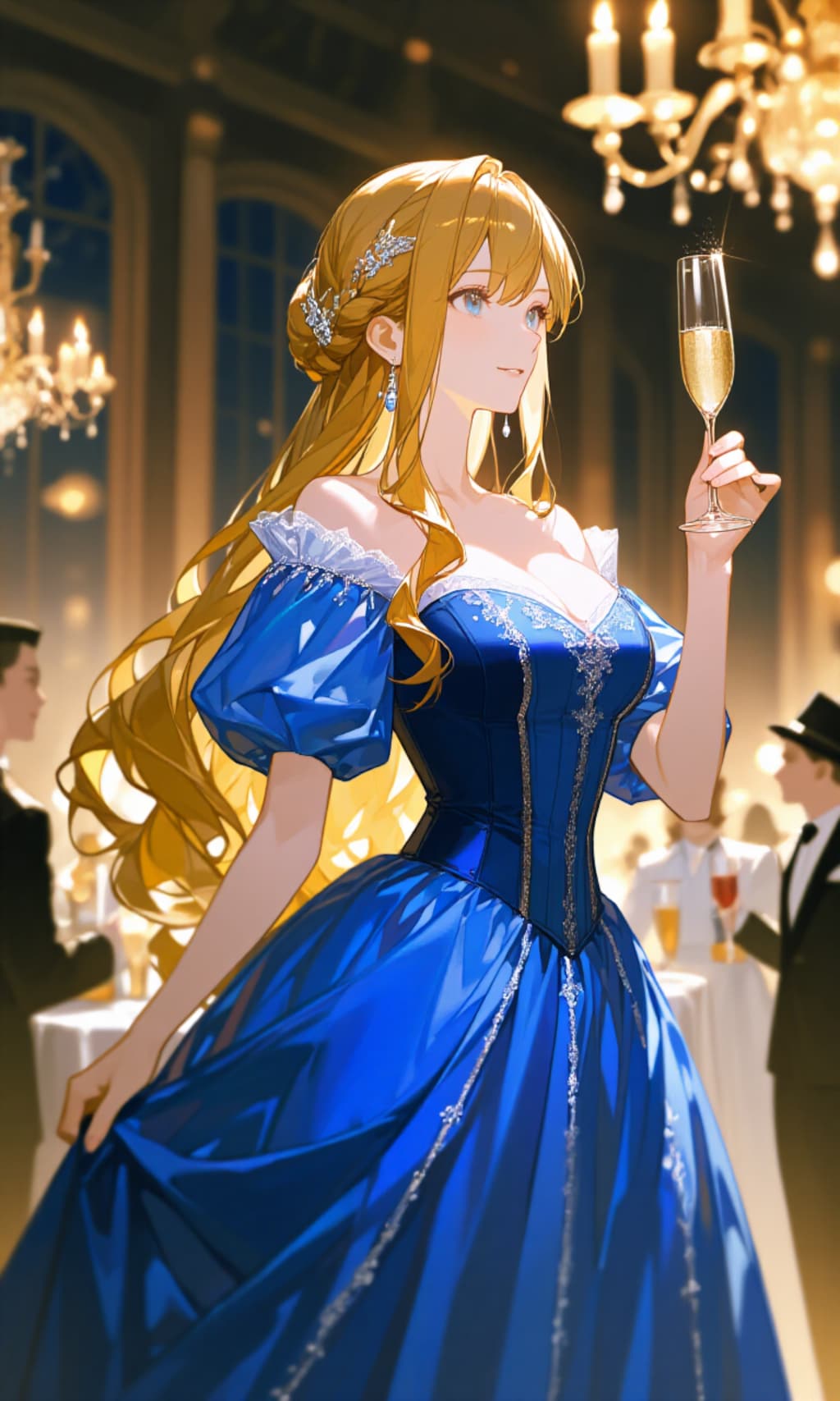 新年に乾杯(青いドレス）